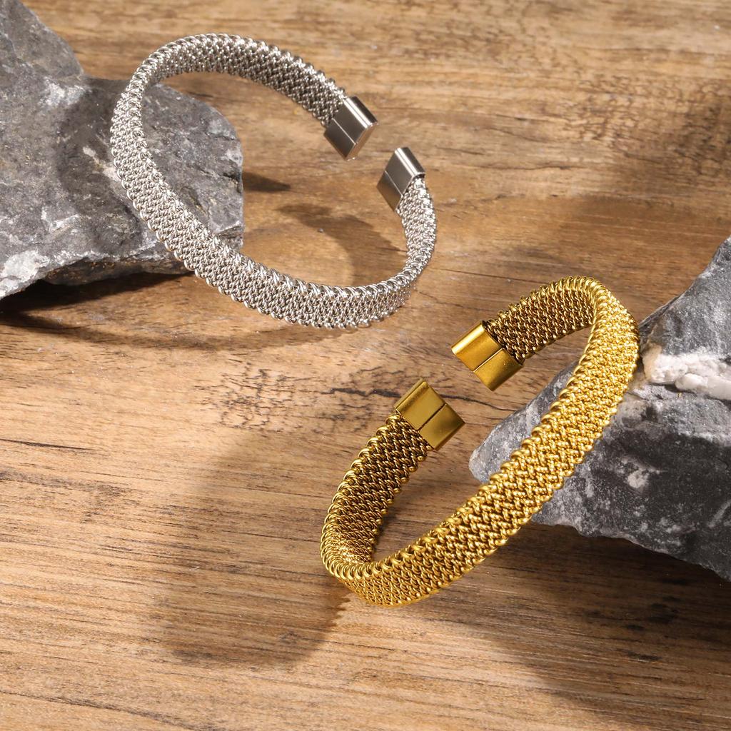 10mm Braided Stretch Strap Open Bracelet,Personalised Mesh Cuff Bracelets,Stainless Steel Women's Bracelet,Fashion Jewelry Gifts