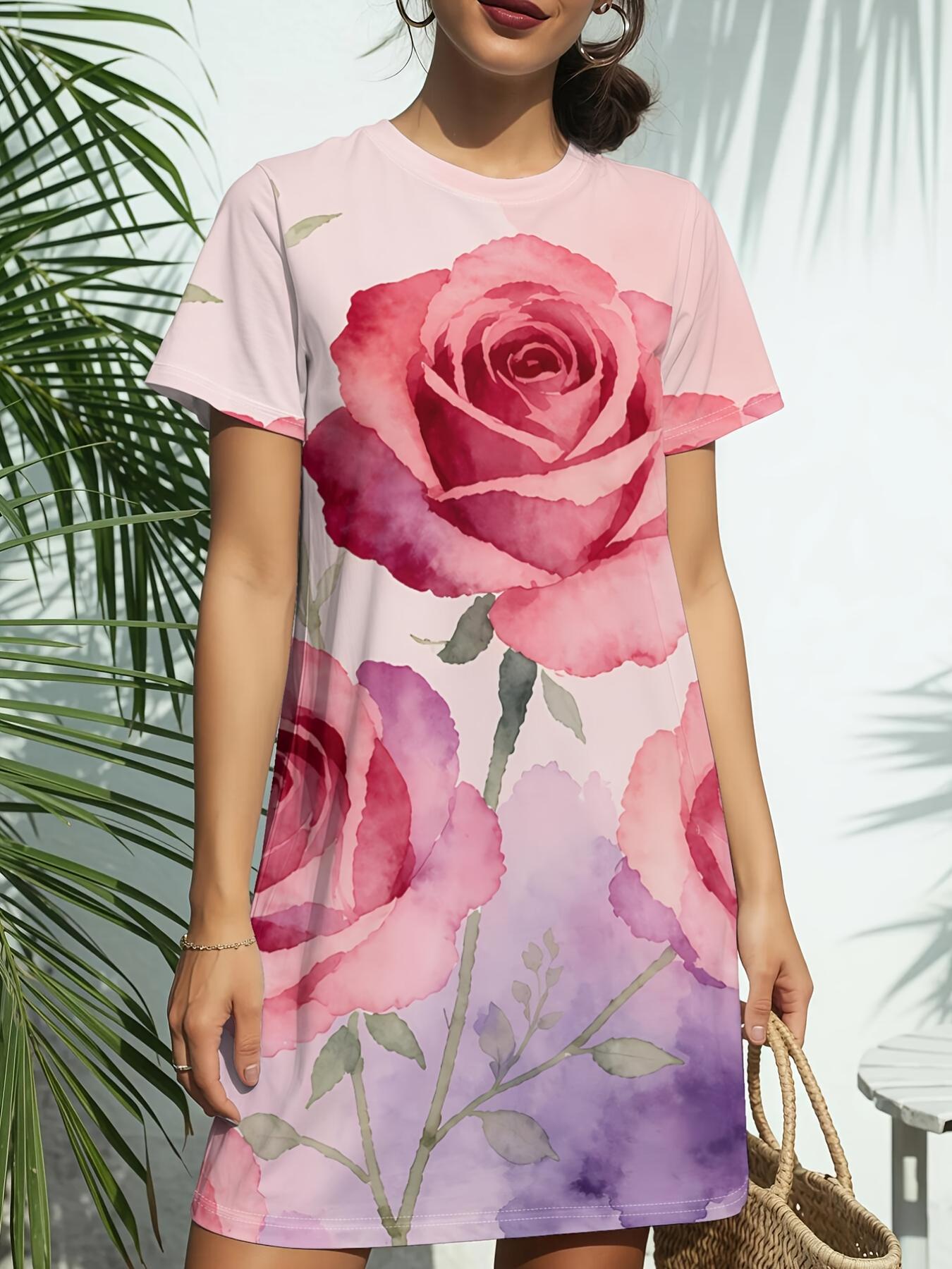 

Pink BloomNew Women s Round Neck Short Sleeve T-Shirt Dress. American Style Trend Digital Printing. Casual and Versatile for Spring and Summer. Elegan 9XL дубильна кора