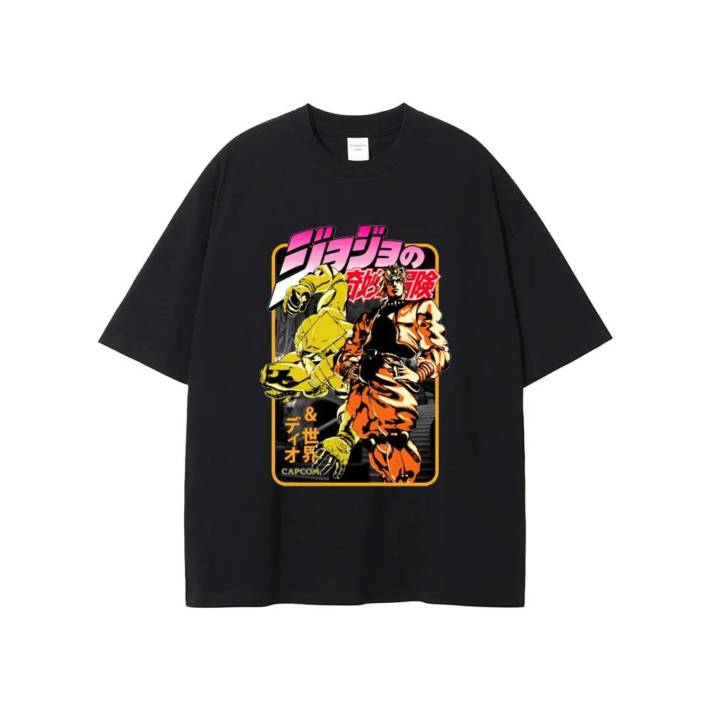 Summer men's Japanese anime JoJo's Bizarre Adventure pattern printed casual 100% cotton short-sleeved T-shirt retro clothing