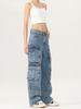 Menswear Unisex Retro Wide-Leg Multi-Pocket Denim Jeans