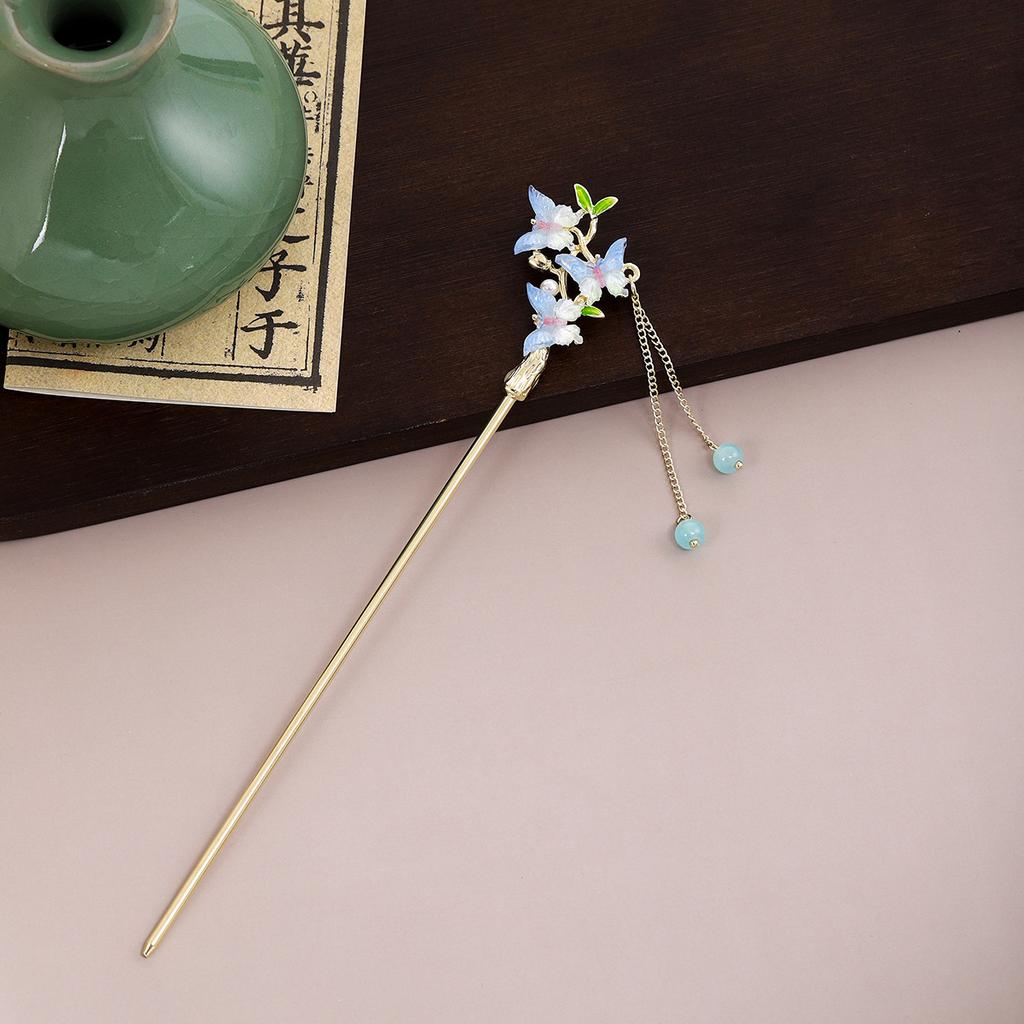 New Chinese Leaf Tassel Tassel Ancient Style Hairpin Simple Court Style Flower Butterfly Pearl Hanfu Hairpin Female