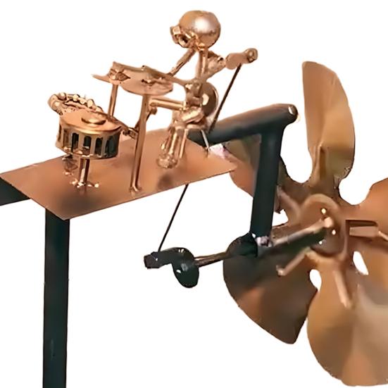 Handmade Metal Drummer Windmill Percussionist Figurine Statue Wind-Powered Kinetic Drummer Sculpture Wind