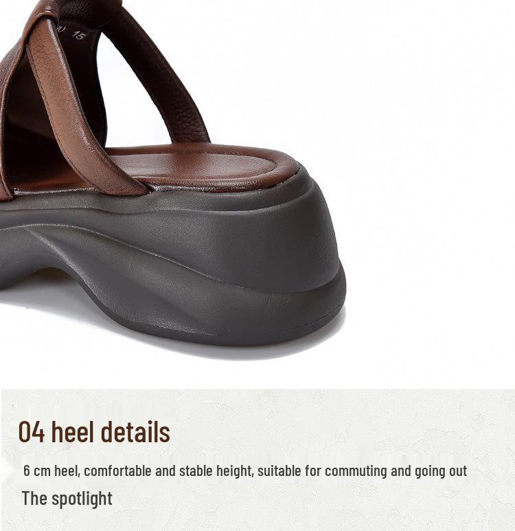 Women's Genuine Leather Platform Flip-Flops with Thick Soles for Summer 2025