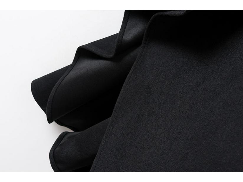 Women's Black Woolen Hooded Cloak Coat, Autumn 2022, Long Style, European American Design, with Hang Tag