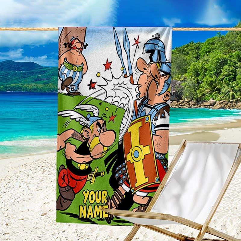 Custom Name Beach Towel Asterix Friends Beach Towel, Soft Microfiber, Gift for Her/Him, Birthday, for Pool, Beach, Travel, Fan gifts