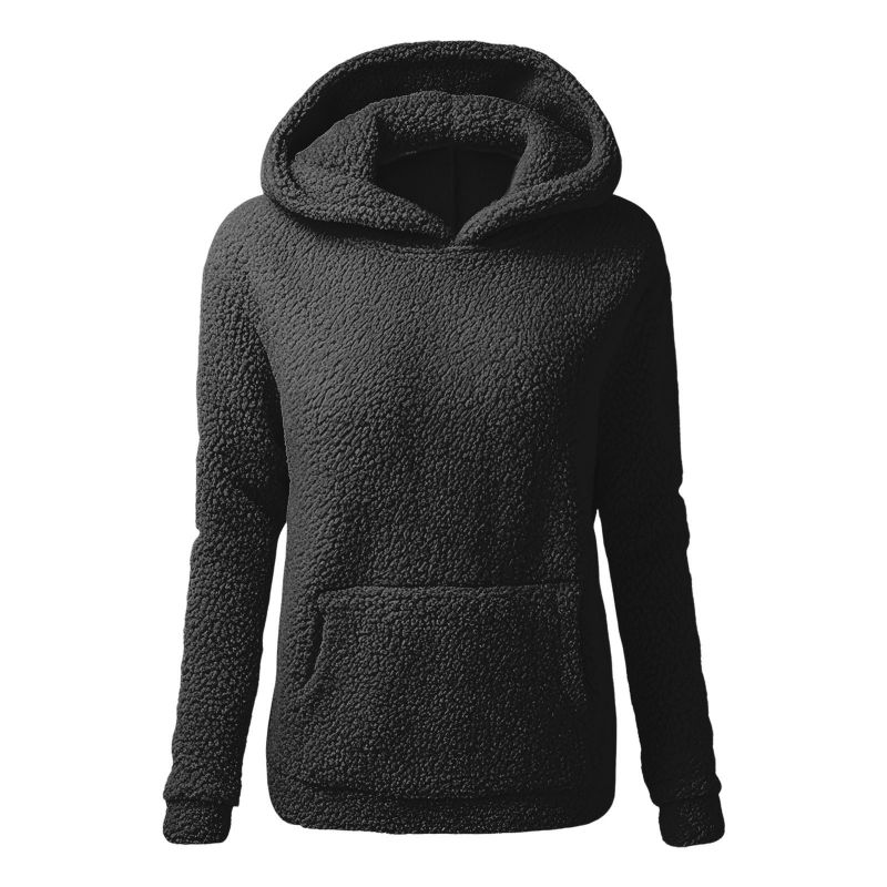 Women's Fleece-Lined Hoodie Solid Color Long Sleeve Hooded Pullover