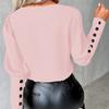 GMXIA Women's Fashion Casual Summer Solid Color Print Long Sleeve Button V-Neck Loose Blouses & Shirts