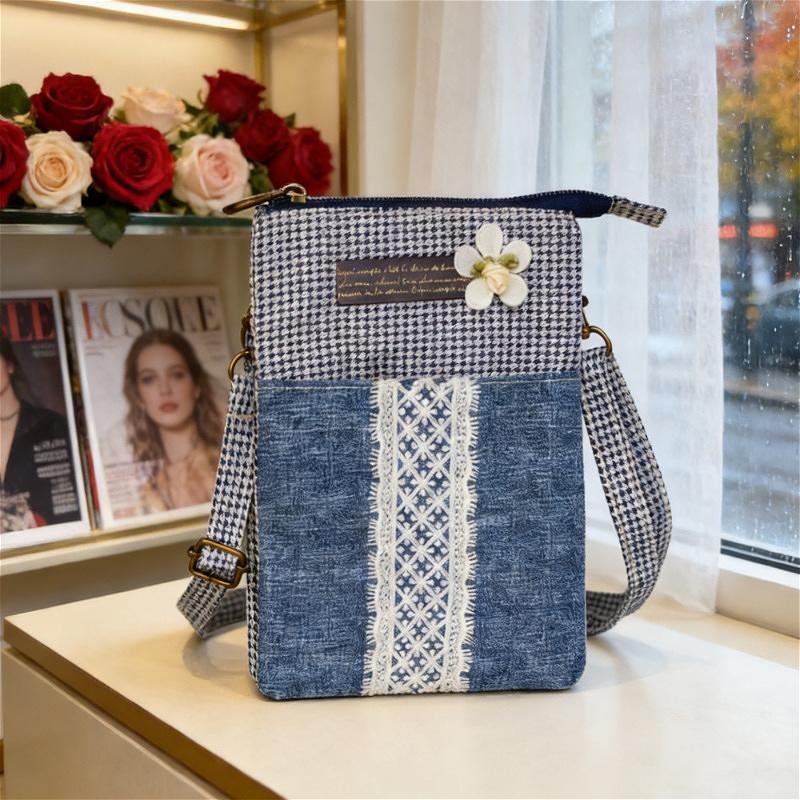 Boho Leinwand Handy Umhängetasche Ethnisches Stammesmuster Handytasche Verstellbarer Schultergurt Kleine Reise-Pass Tasche für Damen