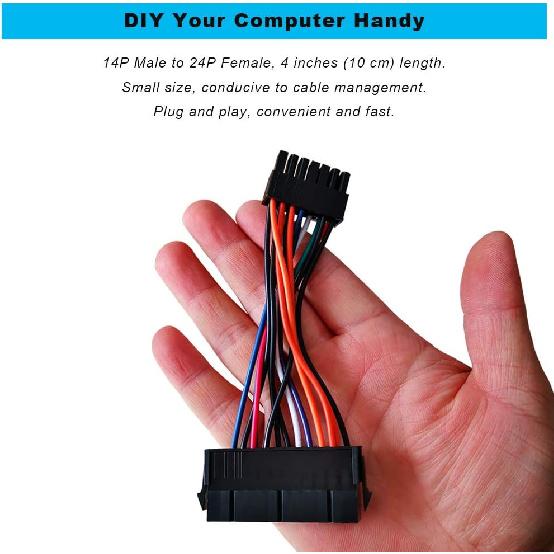 ZLKSKER 24 Pin to 14 Pin Power Supply Cable 4 Inches, 18AWG ATX PSU Main Power Adapter Cord for Lenovo IBM Dell A75 B75 Q75 Q77, Plug and Play