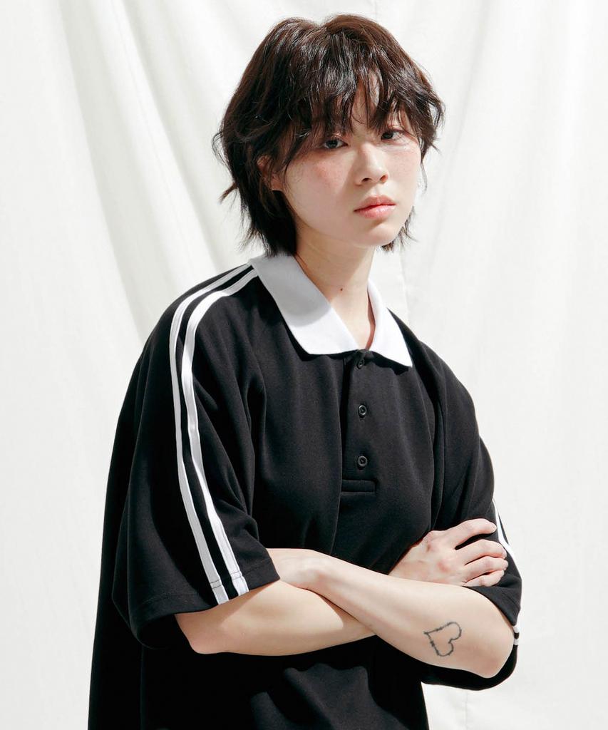 JEMUT Forward Oversized Collared Short Sleeve T-Shirt Black Oyst2559