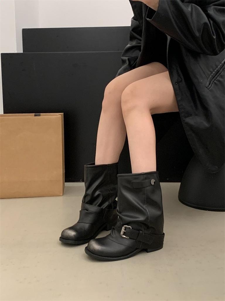 Botas Martin Botas Vaqueras de Monta Pantalones Plisados de Mujer Botines Cortos Frotado Botas de Caballero Retro