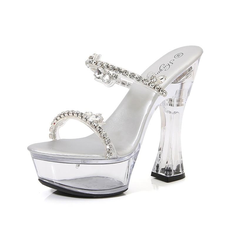 Women's Shoes Thick Heel Rhinestone Nightclub High Heels Luminous Catwalk Crystal 10365 Series 14cm Heel 4cm Platform LFD