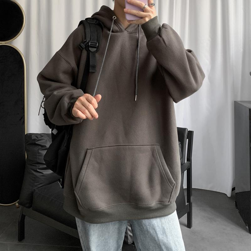 Solid Color Sweater Spring And Autumn Hong Kong Style Couple Hooded Jacket Loose Trend Student Autumn Clothes