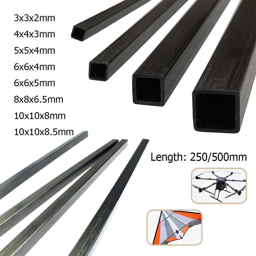 1/2/3pcs Carbon Fiber Square Tube 3mm~10mm , 250/500mm Length,Outer Inner Square Carbon Fiber Pipe