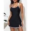 Women's New Matching Color Double Strap Skirt Slim Sexy Onepiece Shorts Bikini Swimsuit