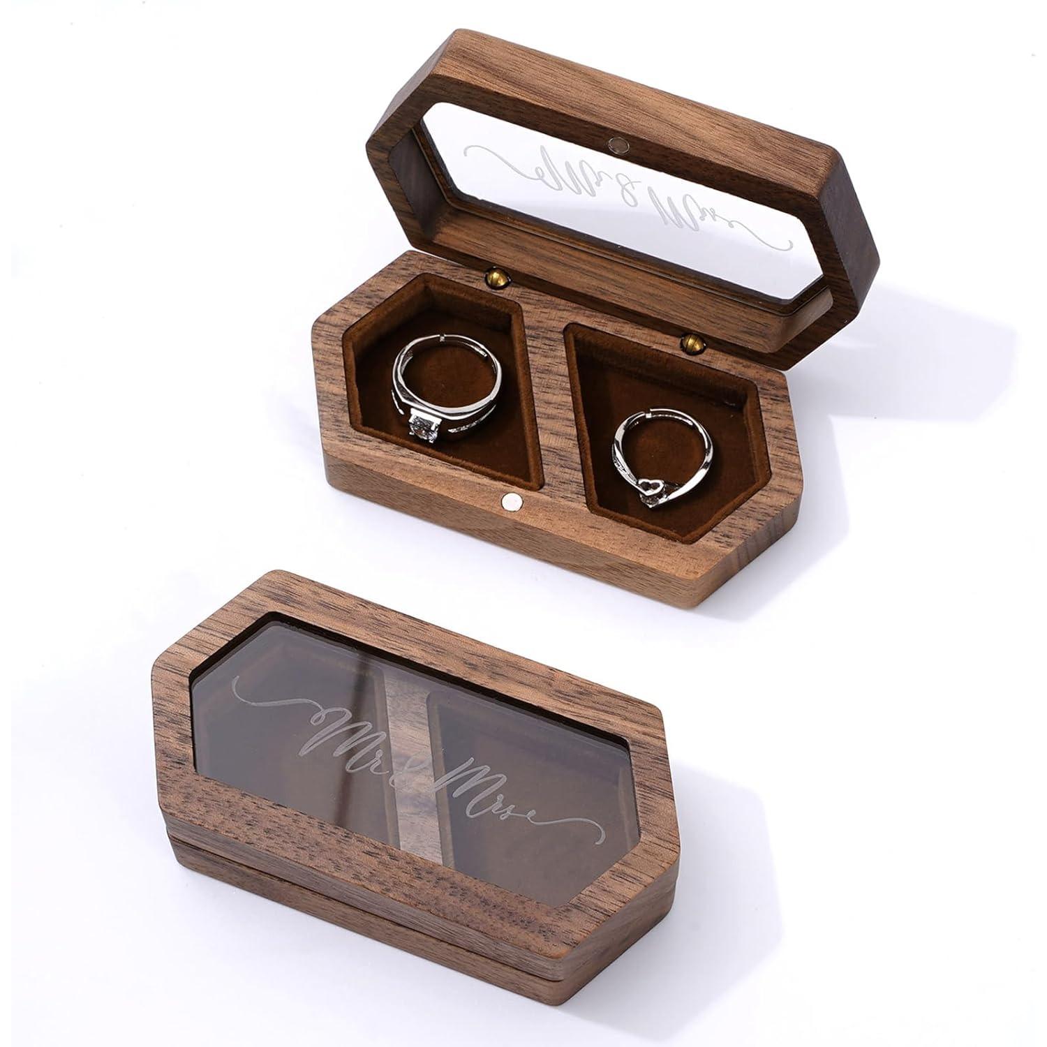 

Wooden Ring box Mr & Mrs Wedding Ring Case Rustic Jewelry Storage Box for Ceremony Engagement Valentine s Day Lover Gift Bearer Display Anniversa Z001