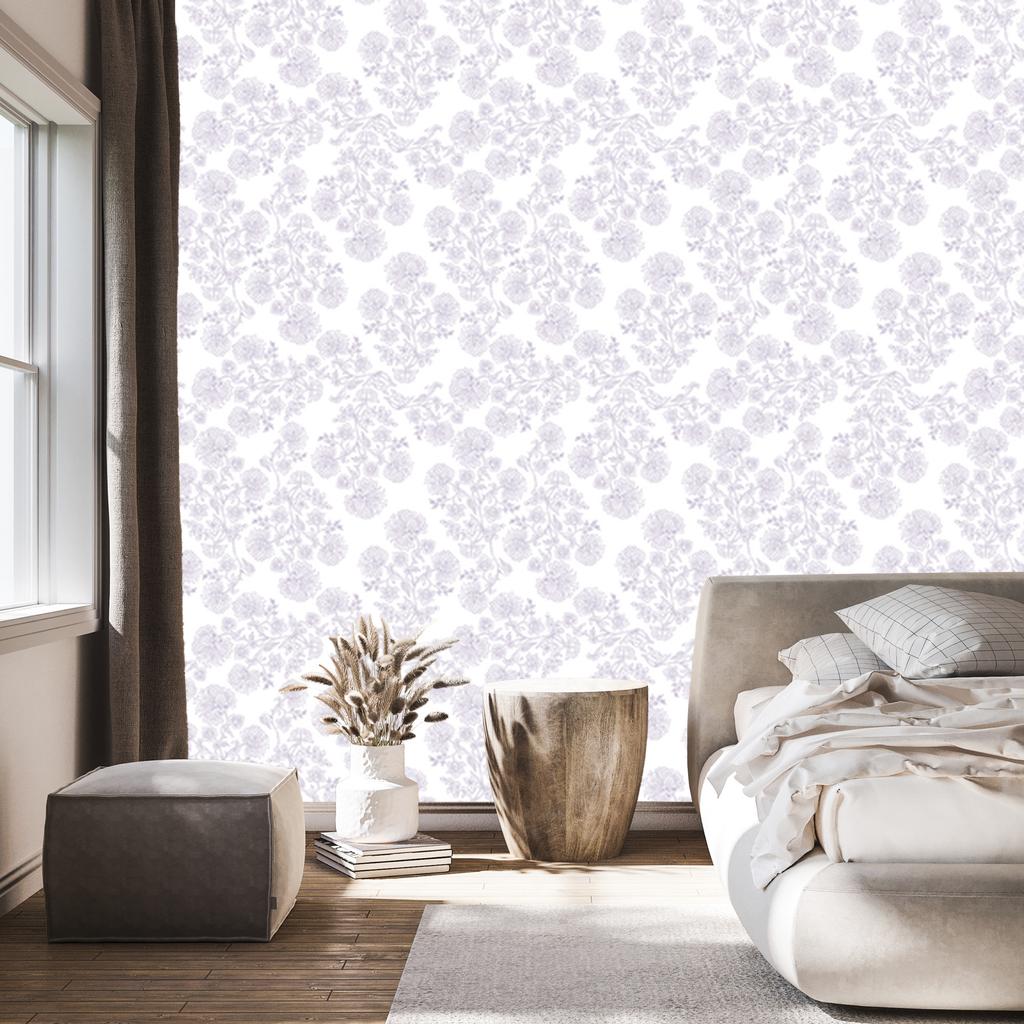 Wallpaper Flowers White, White Center for Living Room and Bedroom 50x1000