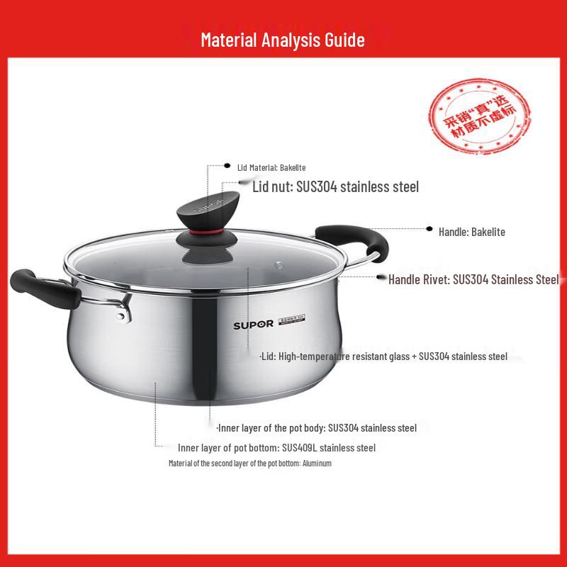 Суповая кастрюля Supor Little Red Circle из нержавеющей стали 304 22cm