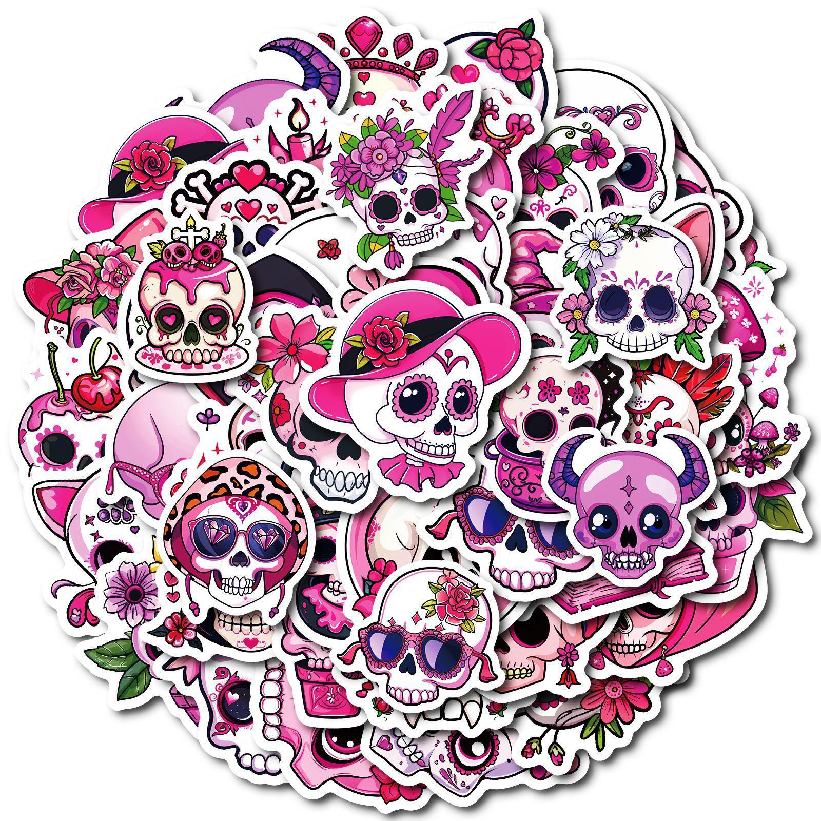 

50 Gothic Creative Trend Pink Skull Decals Do-It-Yourself Handbook Materials Halloween Party Ornament Graffiti