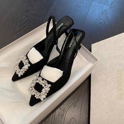 Autumn Woman Luxury Rhinestone High Heels Women Heeled Sandals Sexy Slingback Pumps Elegant Heels Pointed Toe Shoes
