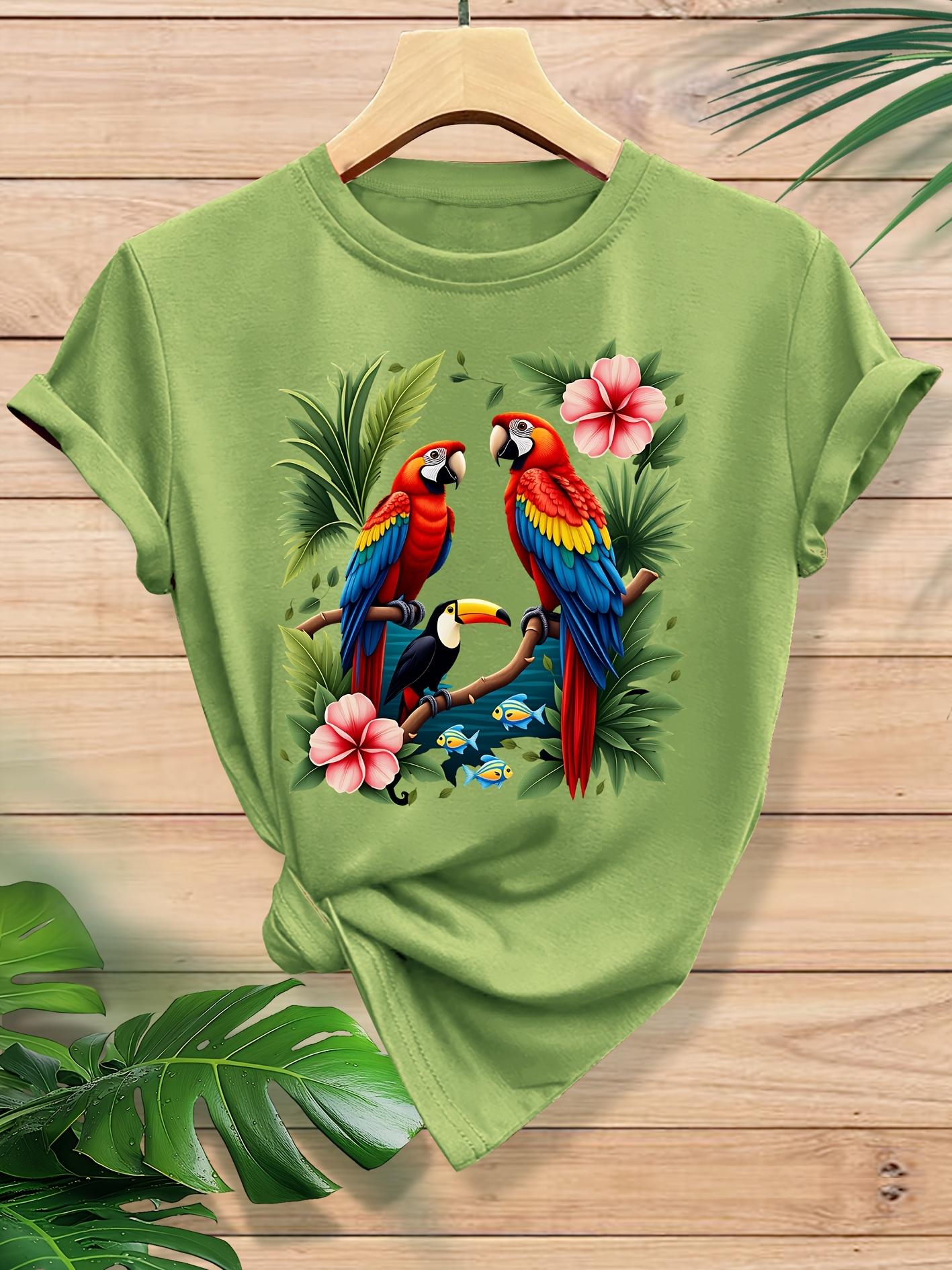 

Tropical Parrot Toucan Print Fashionable and Elegant Women s Spring. Summer. Autumn Casual Sporty Style Top. Soft and Comfortable Round Neck Short Sle 2XL дубильная кора