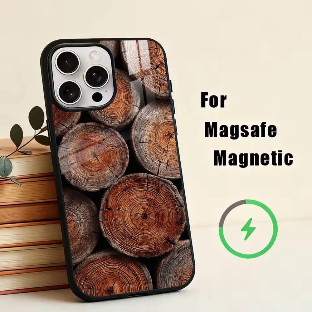 

N-Natural Wood Texture Phone Case For iPhone17,16,15,14,13,12,11 Plus,Pro Magnetic with Magsafe Wireless Charging iPhone12mini