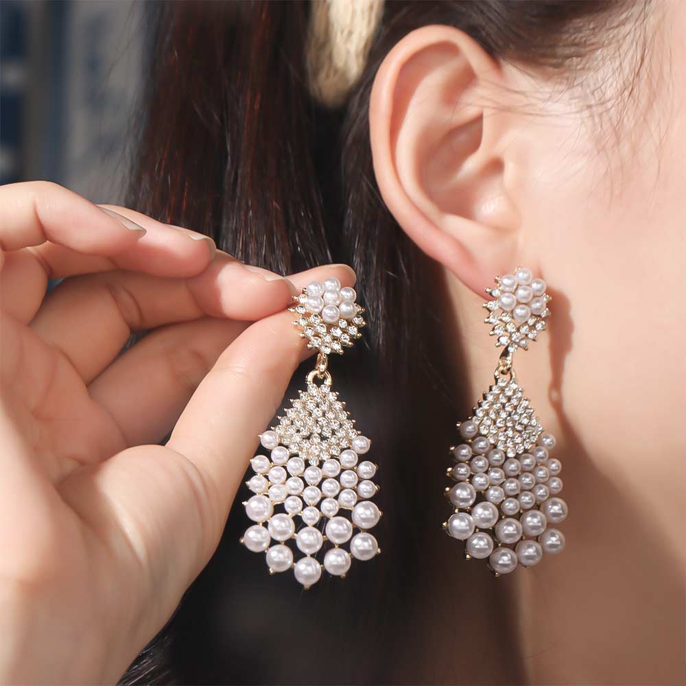 Shining  Earrings Luxury Crystal Jewelry Wedding Party Pearl Rhinestone Earrings  Women