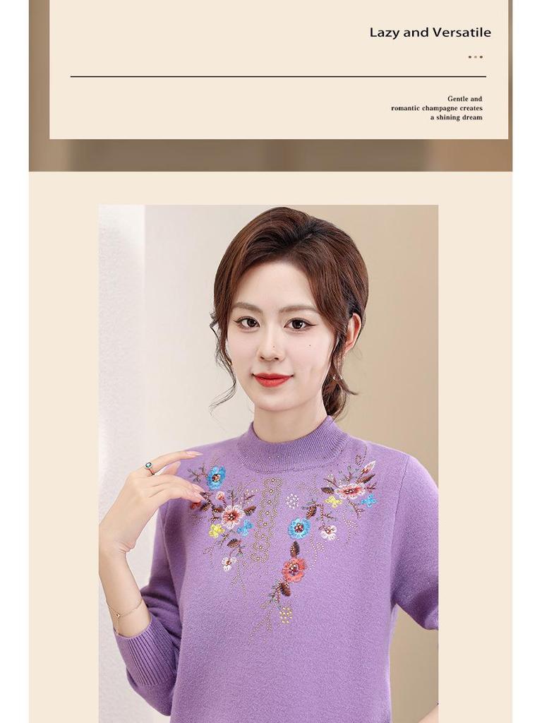 Mom's Winter Fleece-Lined Warm Top Sweater for Middle-Aged & Elderly Women