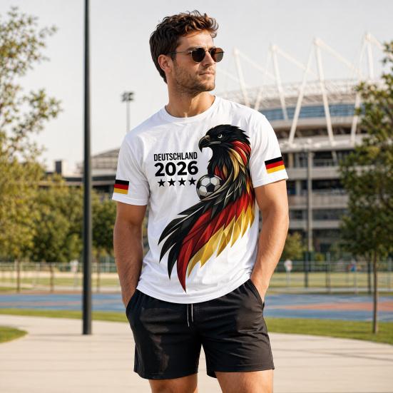 Herre fodboldfan T-shirt, Tysklands fodboldhold T-shirt, 2026 VM i fodbold Heppe T-shirt, Stilfuldt fan-beklædning til fodboldkampdag på stadion