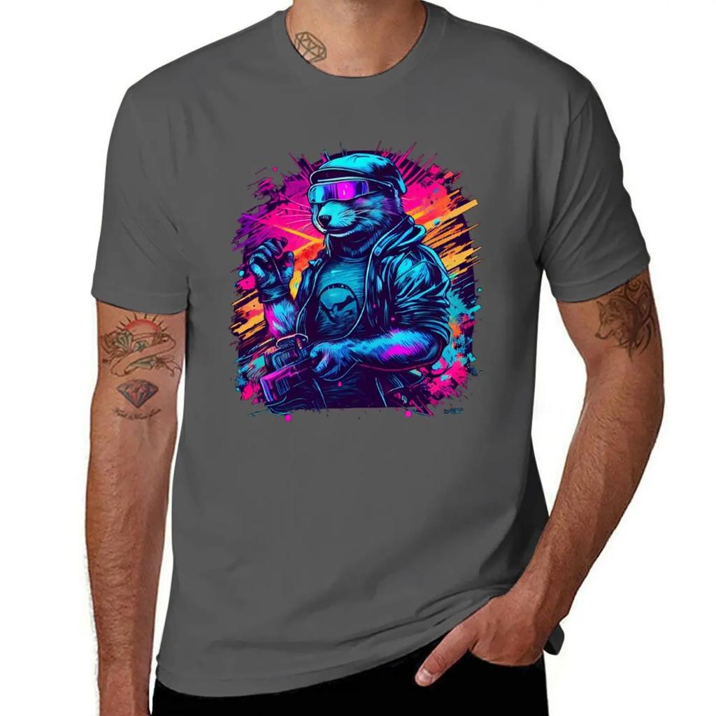 otter synthwave T-Shirt custom shirt Blouse mens graphic t-shirts anime