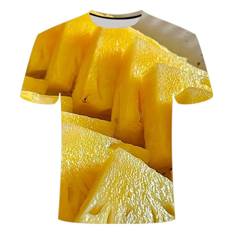 Summer New 3D Printed Fruit Pineapple Pattern Top Creative, Quirky, Comfortable, and Fashionable Crewneck T-shirt