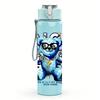 1PC Rich Blue Bear Glasses Portrait 750ml Color Plastic Water Bottle Leakproof Flip Straw Lid For Sports Office Home Use