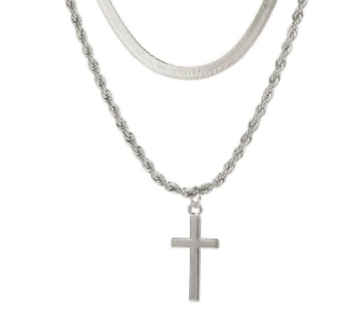 Stainless Steel Necklaces Cross Pendant Choker Double Stacked Wear Light Luxury Fine Necklace For Women Jewelry Gifts
