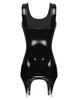 Woman Patent Leather Sleeveless Tank Bodycon Dress Latex Short Mini Dress with Garter Belt