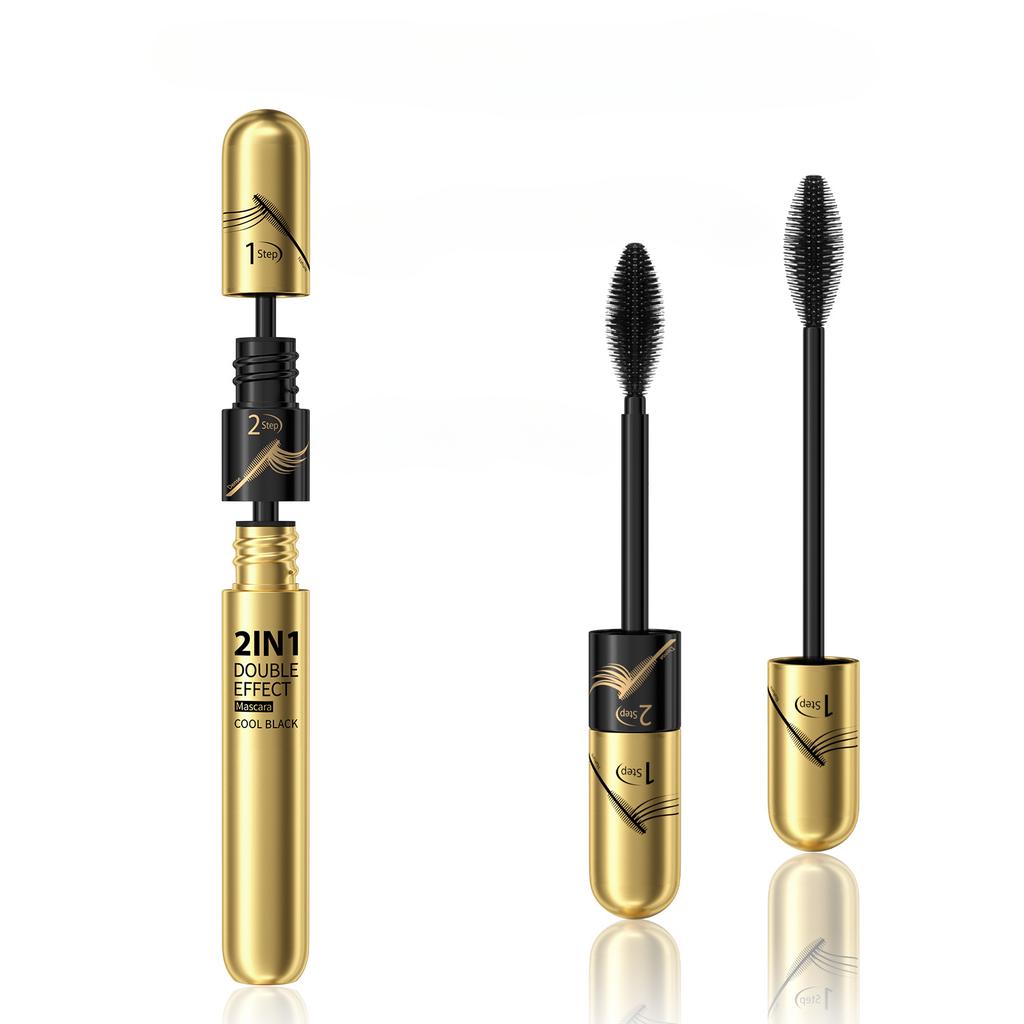 Mascara double effet noir froid, imperméable, résistant aux taches, long, épais, bouclé et résistant à la transpiration