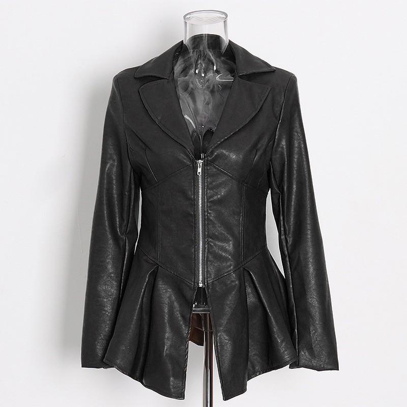 Chic Spring 2026 Women's Leather Jacket - Stylish Waist-Cinched Slim Fit in Solid Color