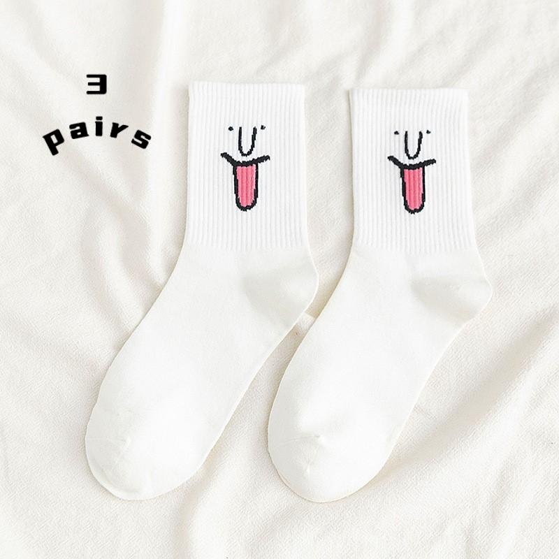 3 Paar Socken Damensocken Wadensocken Koreanische Socken mit schrulligem Ausdruck Cartoon-Trendsocken im College-Stil