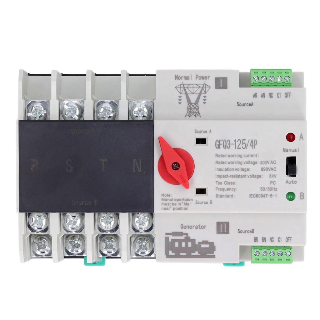 4P AC400V 80A Dual Power Automatic Transfer Switch ATS Changeover Timing Controller Switch 50 60Hz