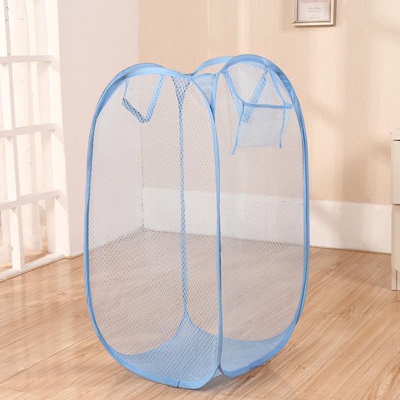 

Solid Color Foldable Laundry Hamper – Breathable Mesh, Large Capacity Storage Basket for Dirty Clothes 40x40x70 cm небо синє кольору