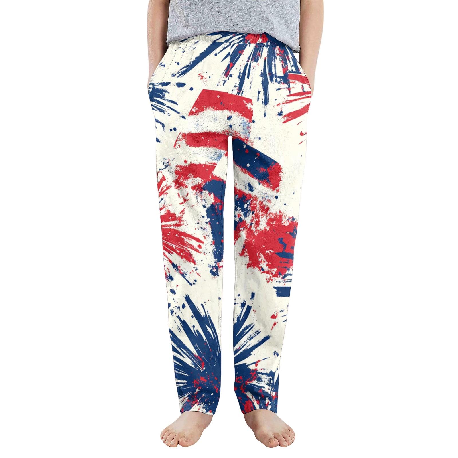 Children Boys Girls Sports Independence Day Printed Pocket Casual Sports Pants 100
