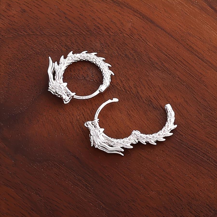 2pcs Silvery Dragon Earrings, Mini Fashion Dragon Ear Buckles, Unisex, Suitable for Casual Parties, Homecoming/Independence Day