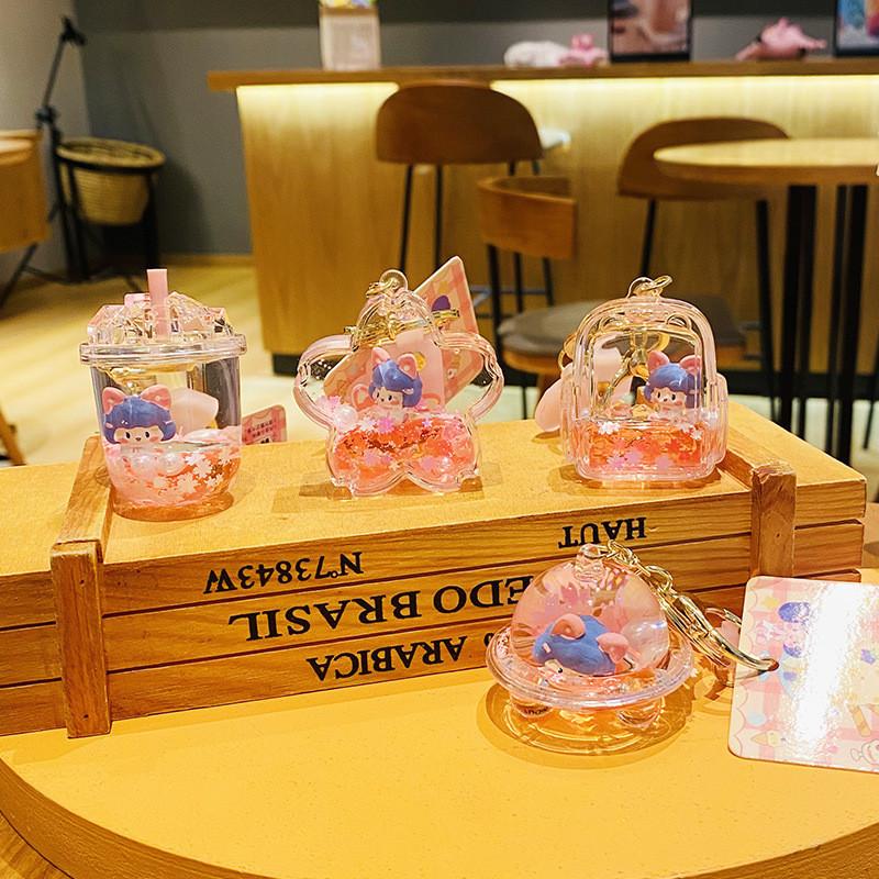 Pendant Girl Figure Dog Keychain Floating Bottle Design Car Key Gift Accessories