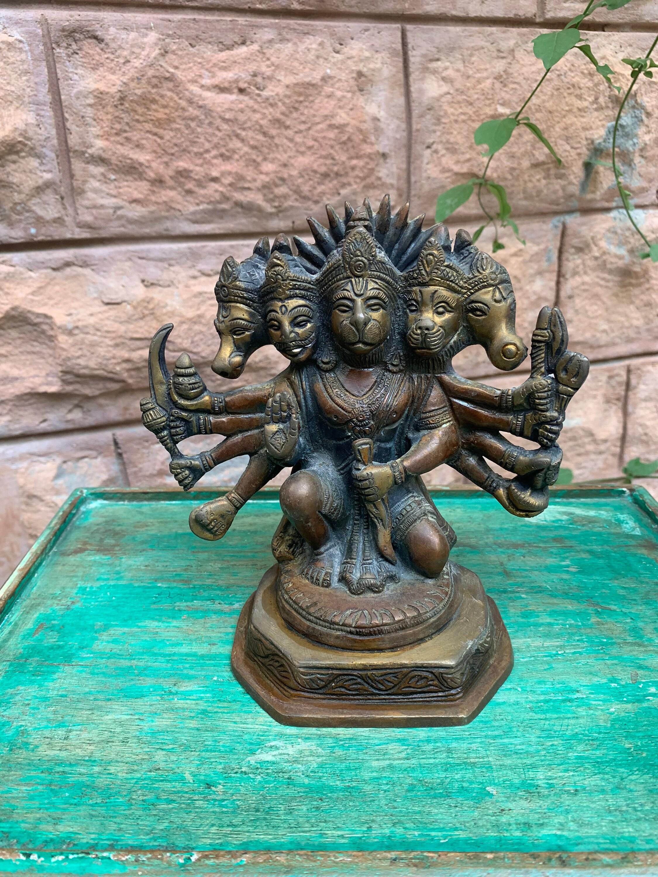 Статуэтка Панчмукхи Ханумана из латуни - 7-дюймовая мурти Баджрангбали 16” X 8” X 24” (l x w x h) разноцветный