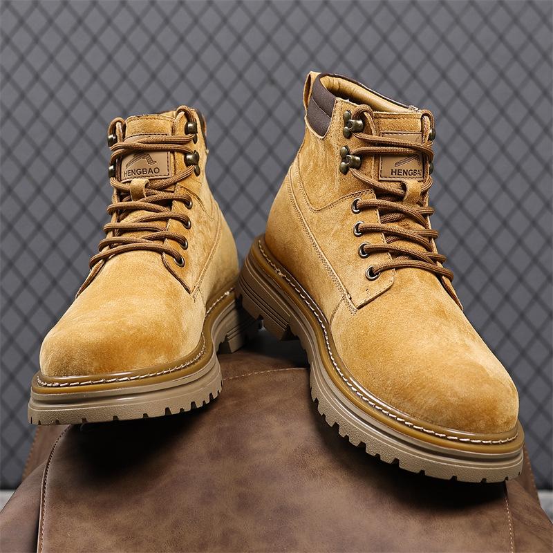 

Осень Зима Новые Натуральная Кожа Сапоги для Мужчин Ретро Высокие Платформа Обувь Мужская Мода Повседневная Дизайнерские Рабочие Желтые Сапоги Мужчина 38