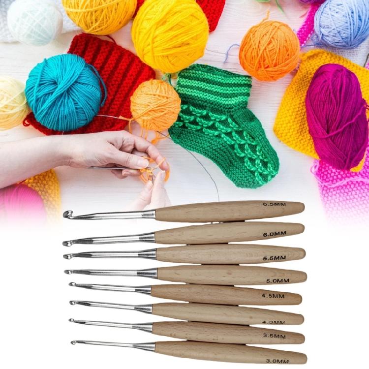 8Pcs Ergonomic Crochet Hook for Beginner Adult Crochet Weaving Crocheting Wood Handle Crochet Hook Needle 3.0mm-6.5mm