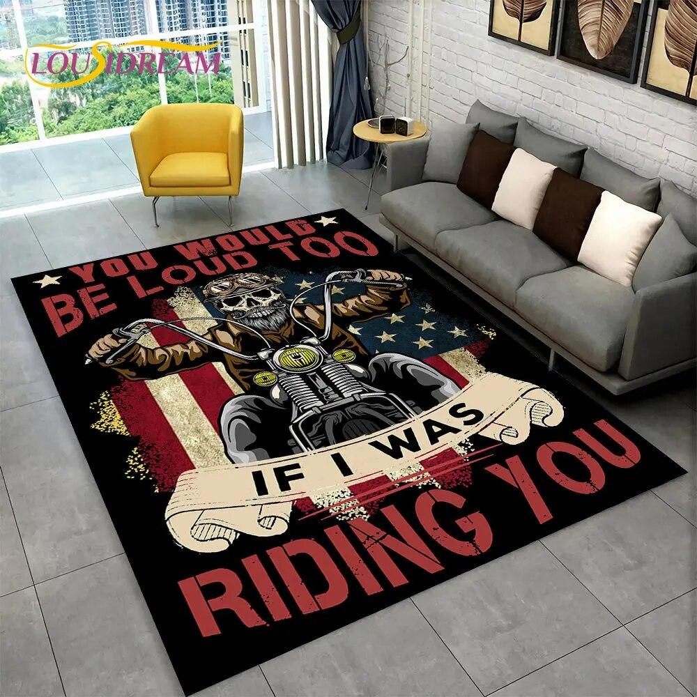 Retro Vintage Motocyklový koberec Lebka,Koberec do obývacího pokoje Ložnice Pohovka Rohožka Kuchyň Dekor,Dětská protiskluzová podložka