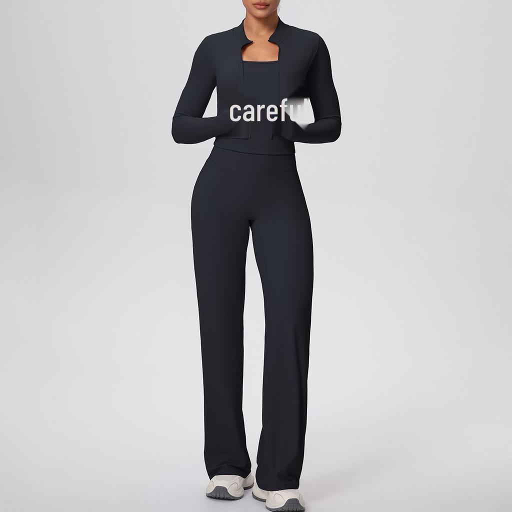 Women's High-Waisted Yoga Set: I-Beam Vest, Wide-Leg Pants, Skin-Friendly Sports Zipper Jacket