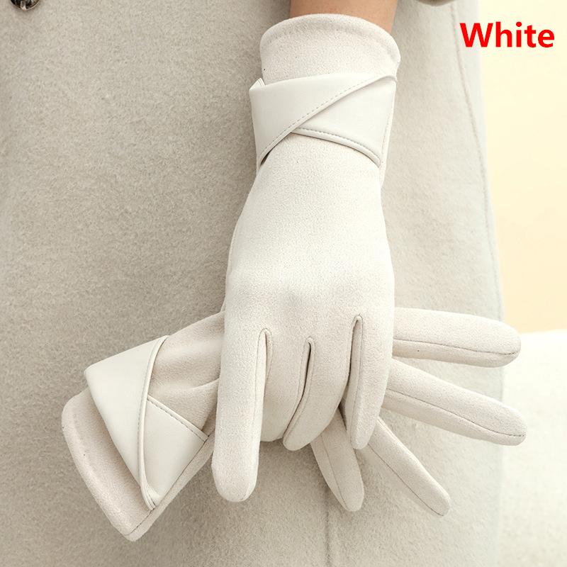 1 Pair Suede Gloves For Women Winter Velvet Gloves Elegant Touch Screen Gloves Riding Driving Keep Warm Outdoor Christmas Gift