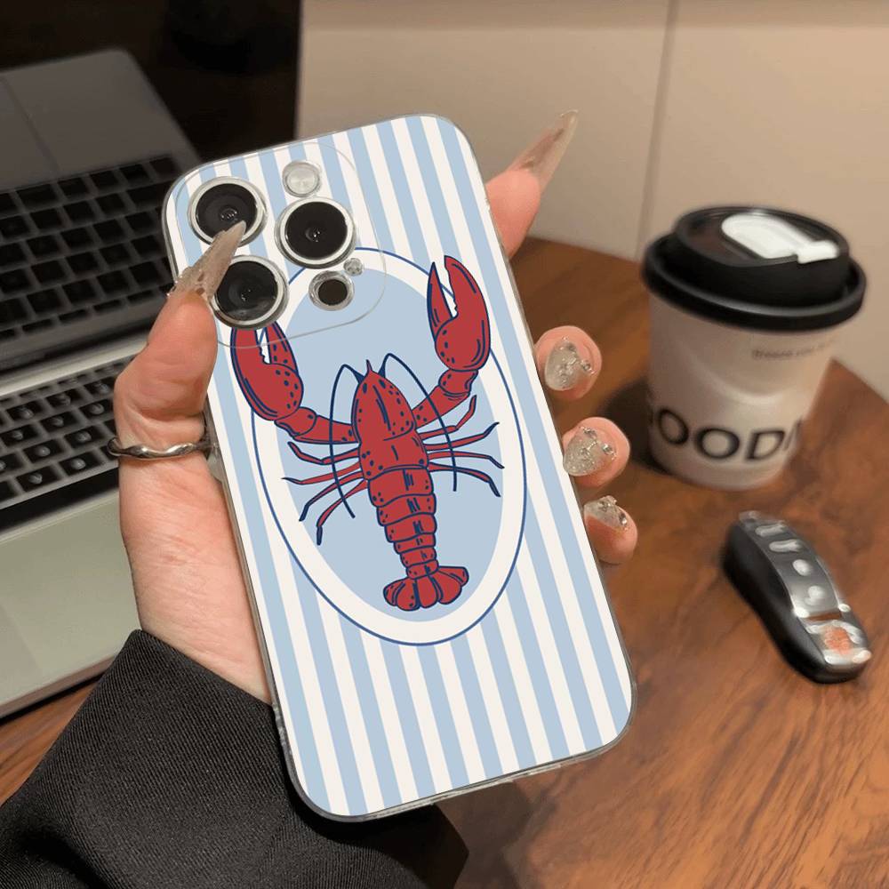Niedliches Meeresleben, Krabben, Hummer Für IPhone 17 16 15 14 13 12 11 Pro Max Plus Transparente Weiche TPU Handyhülle