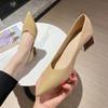 Women's Shoes Soft Leather Women's Shoes French Spring Thick Heel Shallow Mouth Pointed Middle Heel High Heels Single Shoes